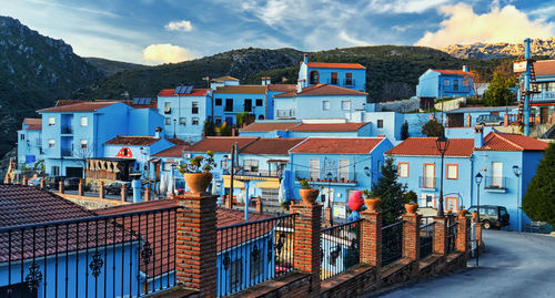 High angle view of buildings in city