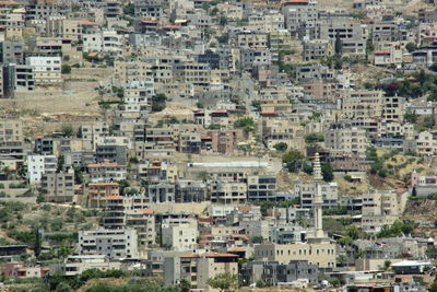 High angle view of buildings in city