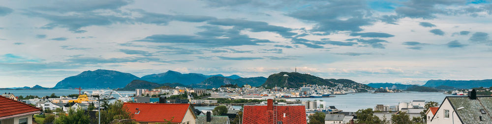 High angle view of townscape against sky