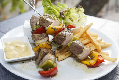 Close-up of food in plate on table