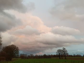 Scenic view of field against cloudy sky