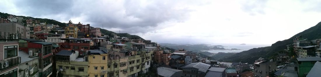 High angle view of townscape against sky