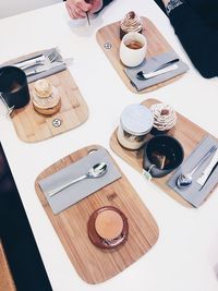 High angle view of coffee cup on table