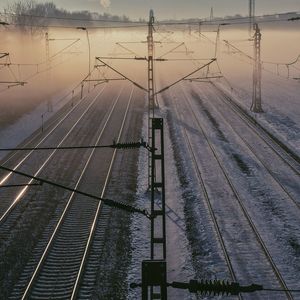 High angle view of railway tracks in winter