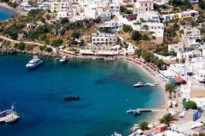 High angle view of boats in sea