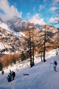 Scenic view of mountains against sky during winter