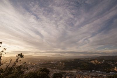 High angle view of townscape against sky during sunset