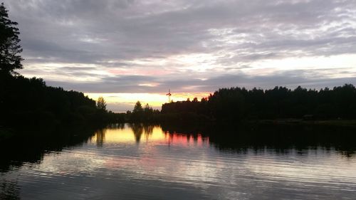 Scenic view of lake against sky during sunset