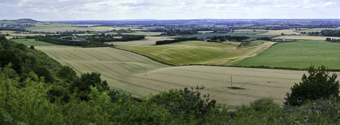 High angle view of agricultural field against sky