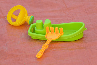 High angle view of toy on table