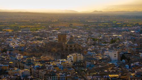 Aerial view of the city with historic center of granada.