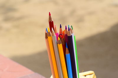 Close-up of colored pencils