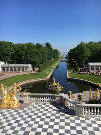 High angle view of swimming pool against clear sky