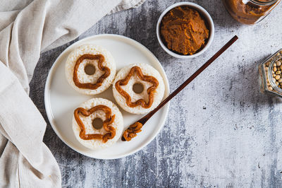 High angle view of food on table