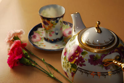 Close-up of tea cup on table