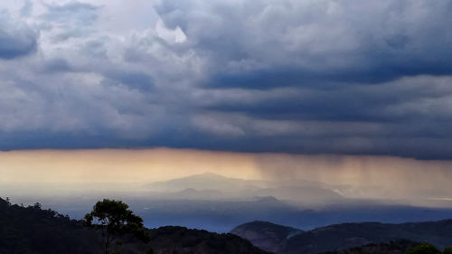 Scenic view of mountains against cloudy sky