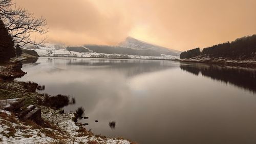 Scenic view of lake against sky during sunset