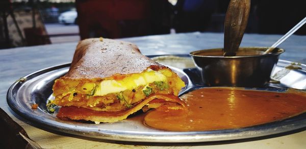 Close-up of breakfast in plate