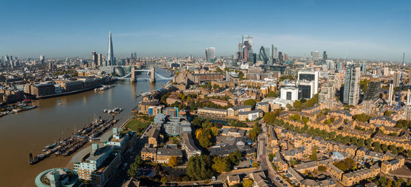 Aerial panoramic cityscape view of london and the river thames