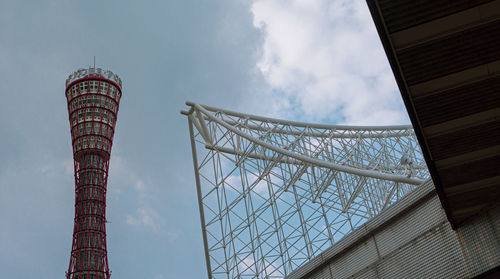 Low angle view of buildings against cloudy sky