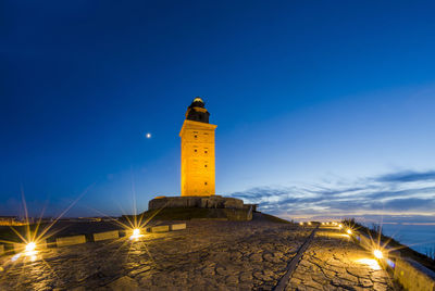 Lighthouse against sky at night