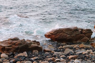 High angle view of rocks on beach