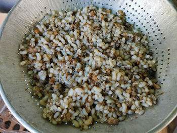 High angle view of chopped vegetables in bowl