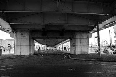 Underneath view of bridge in city