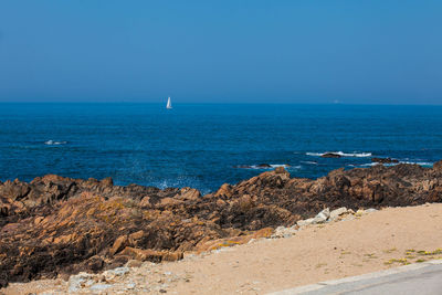 Scenic view of sea against clear sky