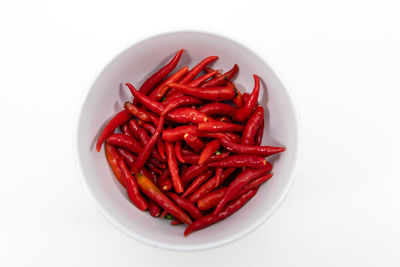Close-up of red chili pepper over white background
