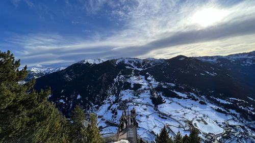 Scenic view of snowcapped mountains against sky