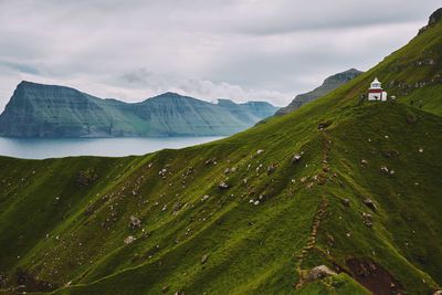 Scenic view of landscape and mountains against sky