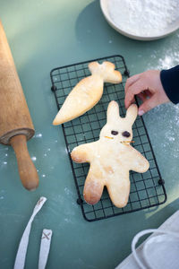 High angle view of cookies on table