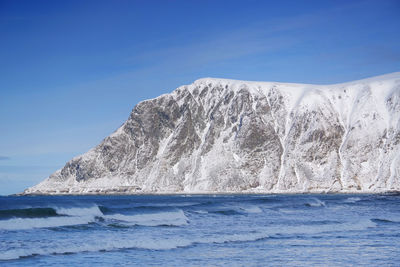 Scenic view of sea against clear blue sky