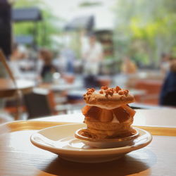 Close-up of food in plate on table