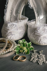 High angle view of various flowers on table