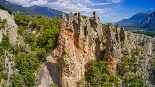 Panoramic view of rocky mountains against sky