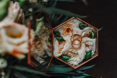 High angle view of food on table