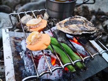 Close-up of meat on barbecue grill