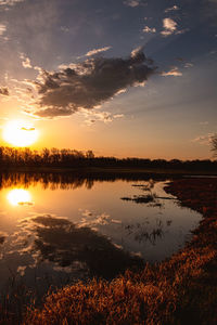 Scenic view of lake against sky during sunrise 