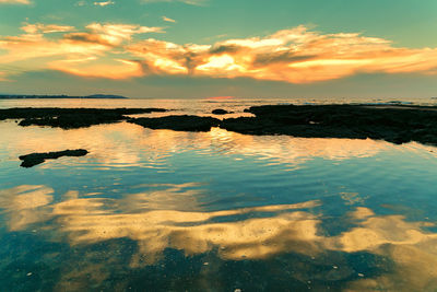 Scenic view of sea against dramatic sky