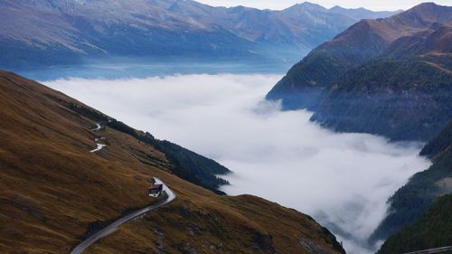 Scenic view of mountains and clouds