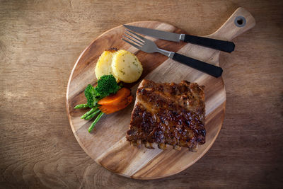 High angle view of breakfast served on table