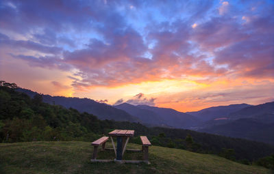 Scenic view of mountains against sky during sunset