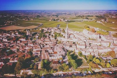 High angle view of townscape against sky