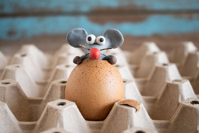 Rat from plasticine, cartoon style.rats come out from chicken eggs.