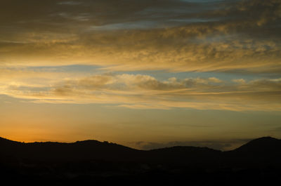 Scenic view of mountains against sky at sunset