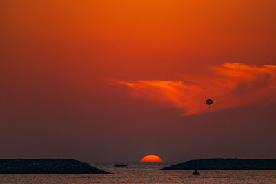 View of hot air balloon at sunset