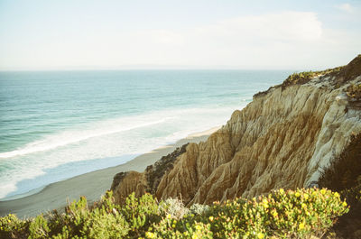 Scenic ocean view in portugal shot on 35mm kodak portra 800 film.