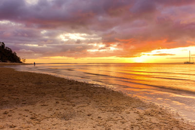 Scenic view of beach against sky during sunset